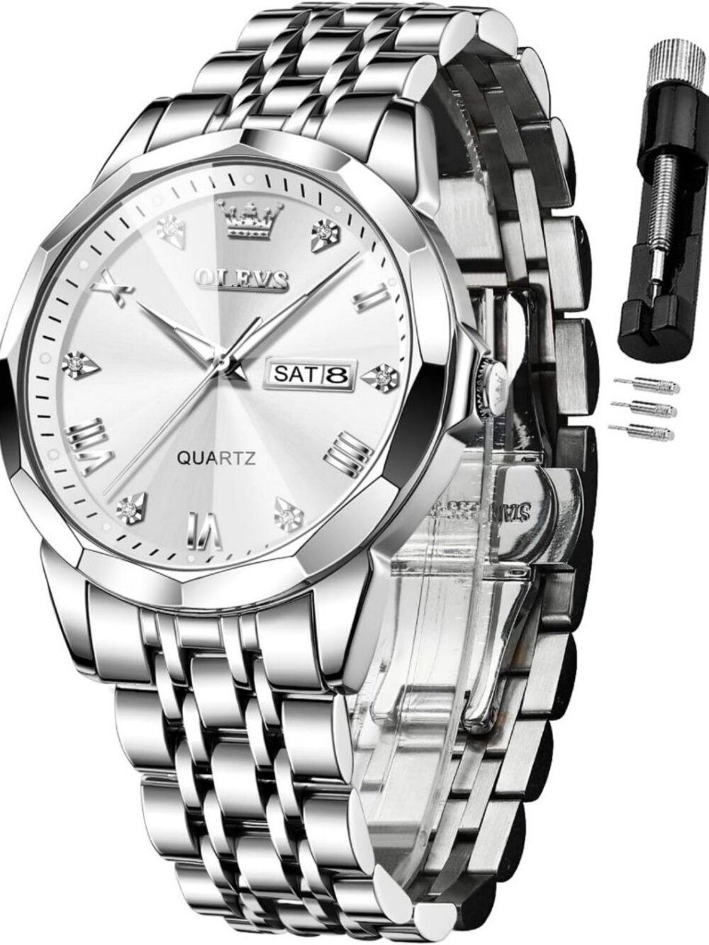 Luxury Men's Diamond Watch - Waterproof Analog Quartz, Luminous Date, Two-Tone